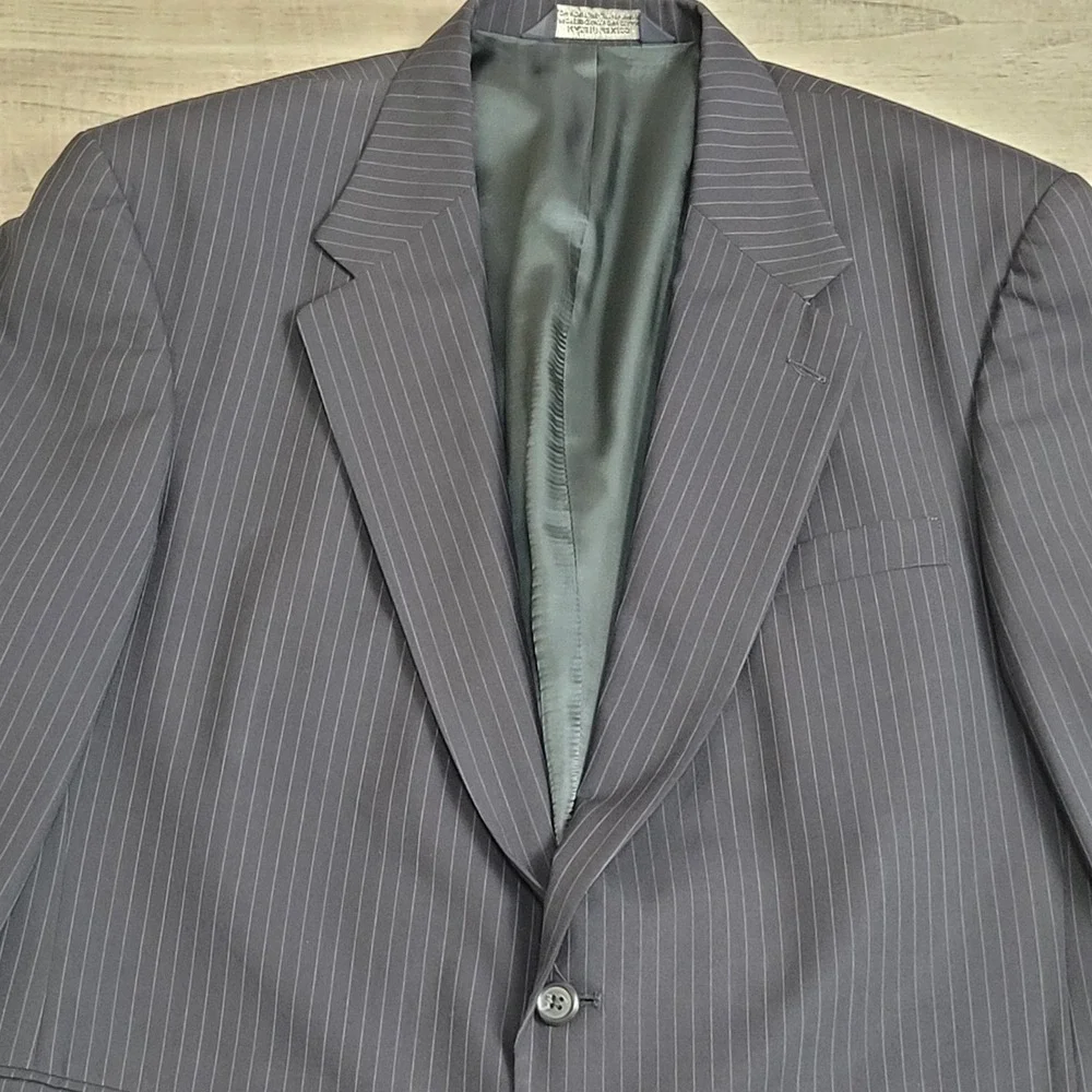 Vintage‎ Lands' End Suit Mens 42R Coat/38x29 Pants 100% Wool Blue w/Pinstripe